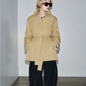 New Zara ZW collection belted padded trench coat in taupe brown - medium